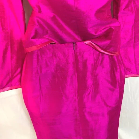 Vintage Versei Womens Fuchsia Silk Skirt Suit Set Size 4 Pageant Interview NWT - Picture 9 of 11